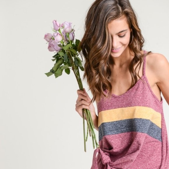 LAST Charcoal Stripe Racerback Knot Tank - Picture 3 of 8